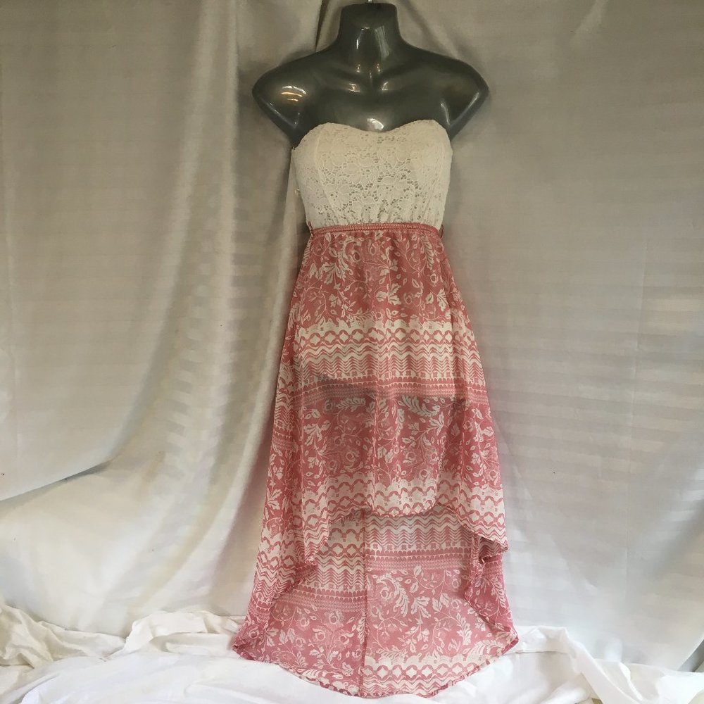 Arden Strapless High Low Dress S Floral Bohemian Boho Pink White Fairy Y2K